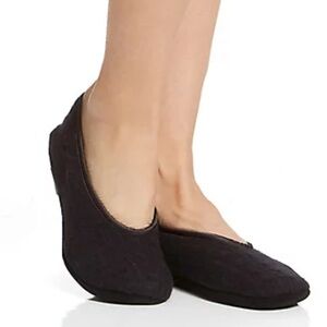 ARLOTTA CASHMERE BNWT Saks Black Cable-Knit Ballet Slippers Suede Back LARGE
